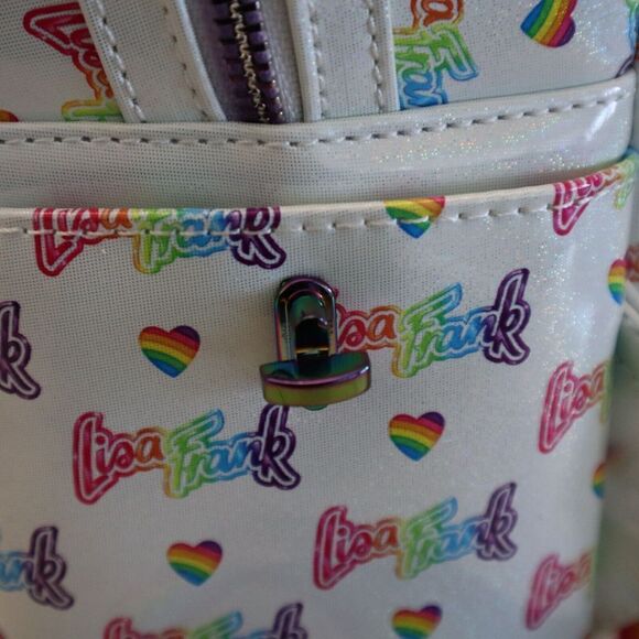 Loungefly Lisa Frank Logo Heart Detachable Rainbow Bag Mini Backpack - Picture 15 of 16